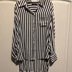 Lane Bryant Black and White Striped Button-Up Shirt
